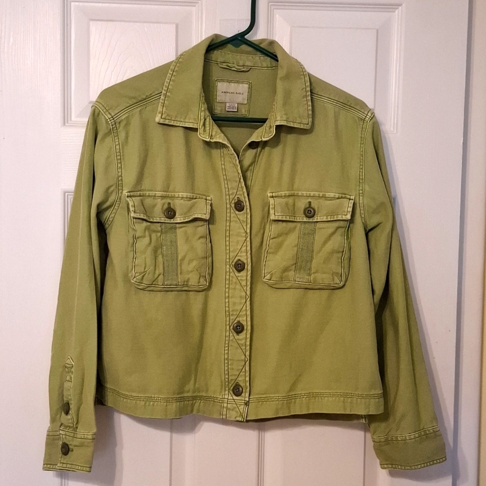 American Eagle sz S, (fits M), weathered avocado green, Cargo button up jacket